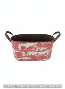 Toile-Pattern-Metal-Oval-Planter-with-Handles