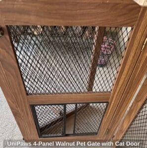 UniPaws-Panel-Walnut-Pet-Gate-with-Cat-Door-second-image