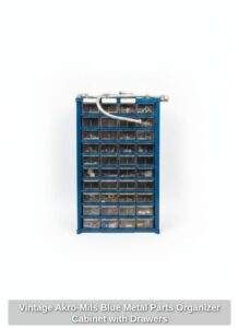 Vintage-Akro-Mils-Blue-Metal-Parts-Organizer-Cabinet-with-Drawers