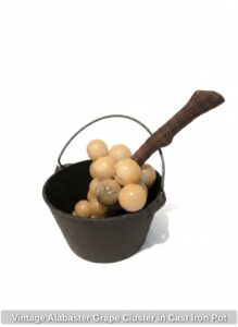 Vintage-Alabaster-Grape-Cluster-in-Cast-Iron-Pot
