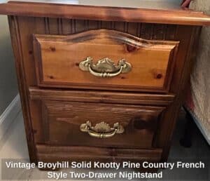 Vintage-Broyhill-Solid-Knotty-Pine-Country-French-Style-Two-Drawer-Nightstand