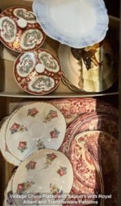 Vintage-China-Plates-and-Saucers-with-Royal-Albert-and-Transferware-Patterns