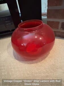 Vintage-Copper-Onion-Ship-Lantern-with-Red-Glass-Globe-second-image