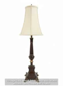 Vintage-Dark-Wood-Table-Lamp-with-Brass-Accents-and-Cream-Bell-Shade