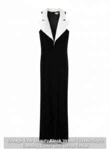 Vintage-Ever-Beauty-Black-Velvet-Tuxedo-Style-Evening-Gown-with-White-Collar