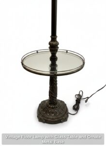 Vintage-Floor-Lamp-with-Glass-Table-and-Ornate-Metal-Base-second-image
