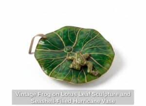 Vintage-Frog-on-Lotus-Leaf-Sculpture-and-Seashell-Filled-Hurricane-Vase