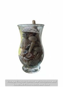 Vintage-Frog-on-Lotus-Leaf-Sculpture-and-Seashell-Filled-Hurricane-Vase-second-image