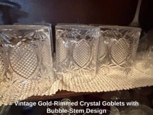 Vintage-Gold-Rimmed-Crystal-Goblets-with-Bubble-Stem-Design-fourth-image