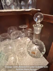 Vintage-Gold-Rimmed-Crystal-Goblets-with-Bubble-Stem-Design-third-image