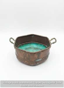 Vintage-Hand-Hammered-Copper-Hexagonal-Sink-Basin-with-Handles