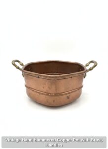Vintage-Hand-Hammered-Copper-Pot-with-Brass-Handles