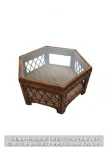Vintage-Hexagonal-Rattan-Coffee-Table-with-Glass-Top-possibly-Tommy-Bahama-Key-Largo-Collection