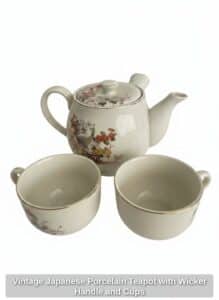 Vintage-Japanese-Porcelain-Teapot-with-Wicker-Handle-and-Cups