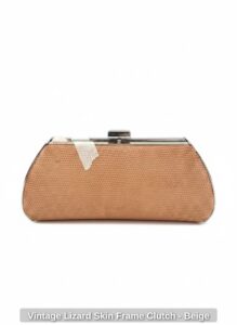 Vintage-Lizard-Skin-Frame-Clutch-Beige