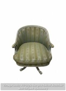 Vintage-Louis-XVI-Style-Bergere-Swivel-Armchair-with-Striped-Upholstery