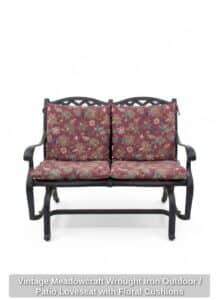 Vintage-Meadowcraft-Wrought-Iron-Outdoor-or-Patio-Loveseat-with-Floral-Cushions