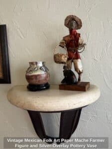 Vintage-Mexican-Folk-Art-Paper-Mache-Farmer-Figure-and-Silver-Overlay-Pottery-Vase-second-image