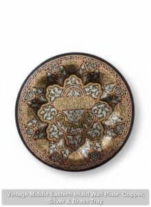 Vintage-Middle-Eastern-Inlaid-Wall-Plate-Copper-Silver-Brass-Tray