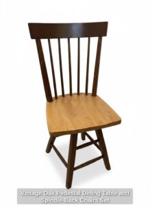 Vintage-Oak-Pedestal-Dining-Table-and-Spindle-Back-Chairs-Set-second-image