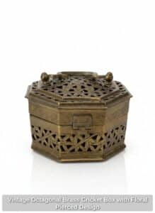 Vintage-Octagonal-Brass-Cricket-Box-with-Floral-Pierced-Design