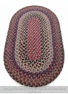 Vintage-Oval-Braided-Rug-Burgundy-Blue-Gray-and-Black