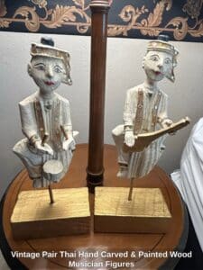 Vintage-Pair-Thai-Hand-Carved-Painted-Wood-Musician-Figures