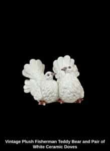 Vintage-Plush-Fisherman-Teddy-Bear-and-Pair-of-White-Ceramic-Doves-second-image