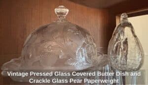 Vintage-Pressed-Glass-Covered-Butter-Dish-and-Crackle-Glass-Pear-Paperweight-fourth-image