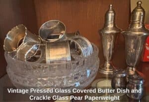 Vintage-Pressed-Glass-Covered-Butter-Dish-and-Crackle-Glass-Pear-Paperweight-third-image