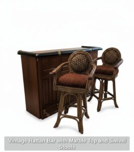 Vintage-Rattan-Bar-with-Marble-Top-and-Swivel-Stools