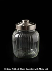 Vintage-Ribbed-Glass-Canister-with-Metal-Lid