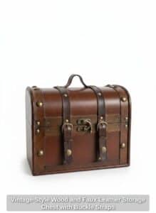 Vintage-Style-Wood-and-Faux-Leather-Storage-Chest-with-Buckle-Straps