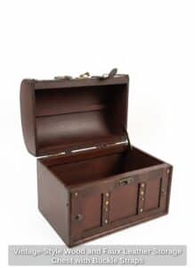Vintage-Style-Wood-and-Faux-Leather-Storage-Chest-with-Buckle-Straps-second-image