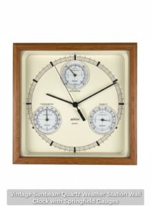 Vintage-Sunbeam-Quartz-Weather-Station-Wall-Clock-with-Springfield-Gauges