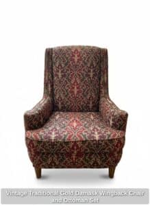 Vintage-Traditional-Gold-Damask-Wingback-Chair-and-Ottoman-Set
