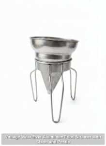 Vintage-Wear-Ever-Aluminum-Food-Strainer-with-Stand-and-Pestle