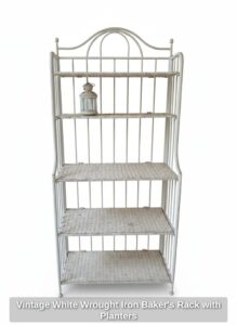 Vintage-White-Wrought-Iron-Bakers-Rack-with-Planters-second-image