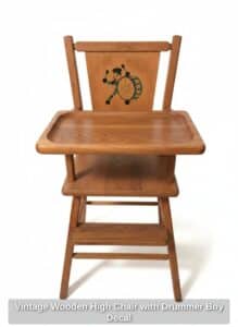 Vintage-Wooden-High-Chair-with-Drummer-Boy-Decal