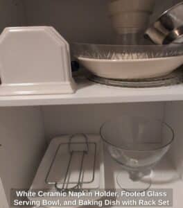 White-Ceramic-Napkin-Holder-Footed-Glass-Serving-Bowl-and-Baking-Dish-with-Rack-Set