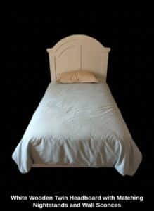 White-Wooden-Twin-Headboard-with-Matching-Nightstands-and-Wall-Sconces