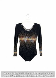 Womens-Apparel-Lot-Polka-Dot-Tops-Sequin-Leotard-Embellished-Blouse-and-Paisley-Jacket-second-image