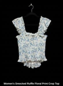Womens-Smocked-Ruffle-Floral-Print-Crop-Top
