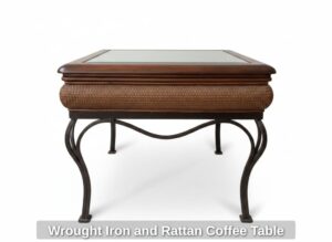 Wrought-Iron-and-Rattan-Coffee-Table