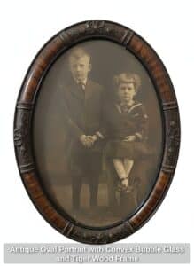Antique-Oval-Portrait-with-Convex-Bubble-Glass-and-Tiger-Wood-Frame