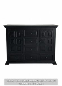 Black-Waffle-Panel-Media-Console-with-Drawers-and-Doors-third-image
