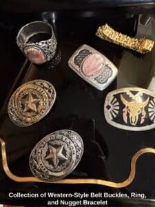 Collection-of-Western-Style-Belt-Buckles-Ring-and-Nugget-Bracelet