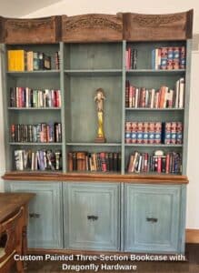 Custom-Painted-Three-Section-Bookcase-with-Dragonfly-Hardware