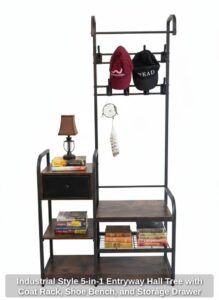 Industrial-Style-in-Entryway-Hall-Tree-with-Coat-Rack-Shoe-Bench-and-Storage-Drawer