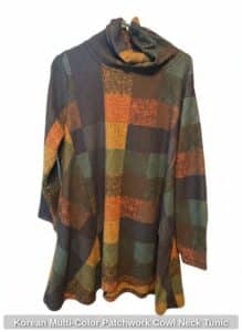 Korean-Multi-Color-Patchwork-Cowl-Neck-Tunic